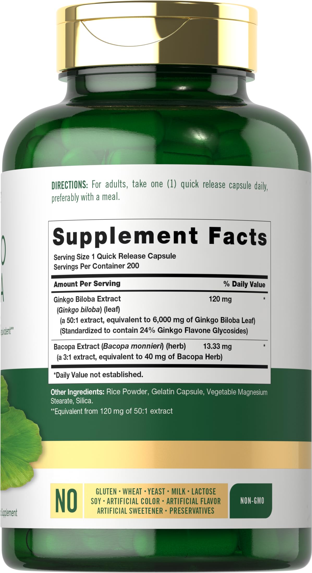 Carlyle Ginkgo Biloba 6000mg formula bottle highlighting clean non-GMO label details