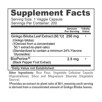Close up of premium non GMO veggie capsules containing high potency Ginkgo Biloba powder
