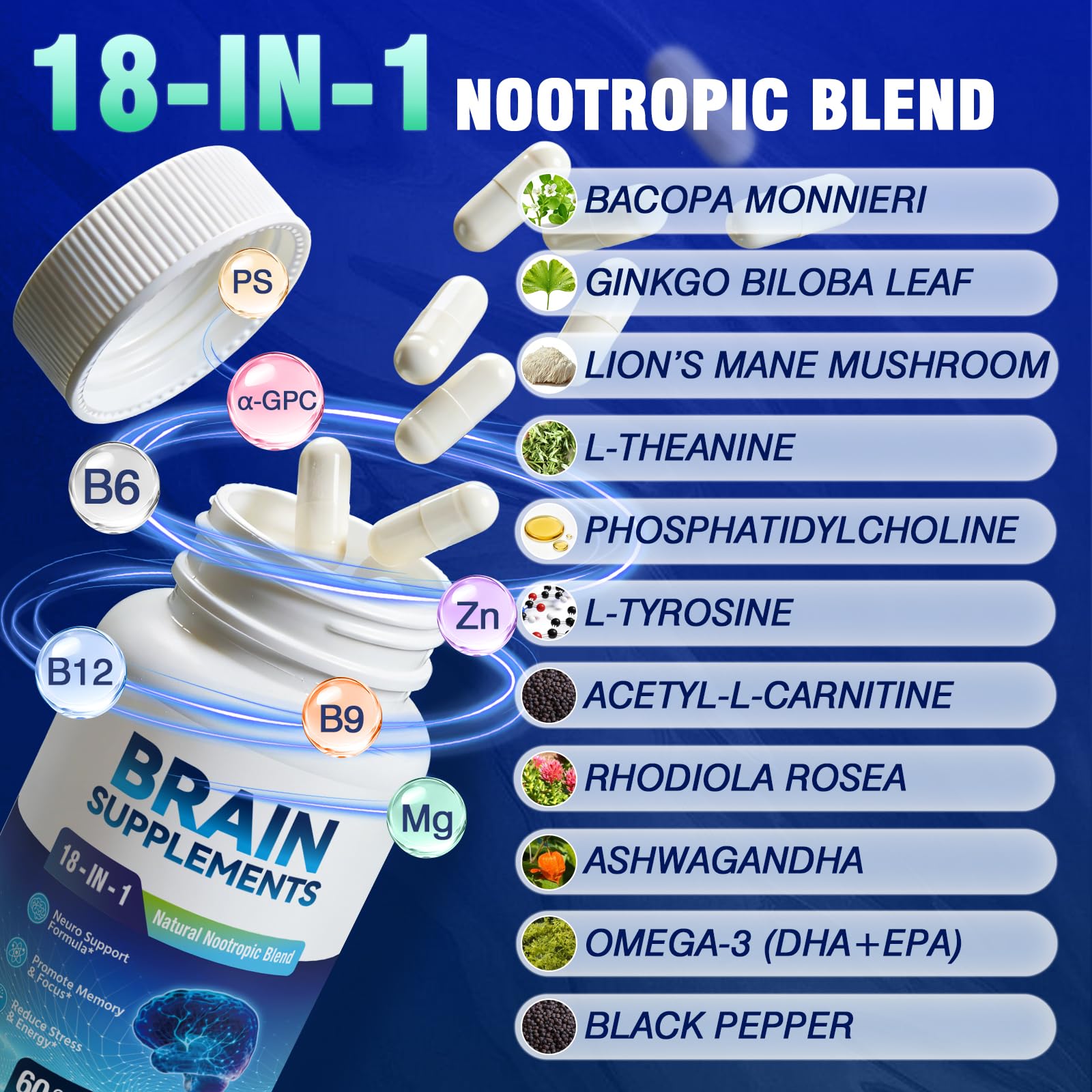 Fenolutra memory booster supplement showing the full facts panel and ingredients list