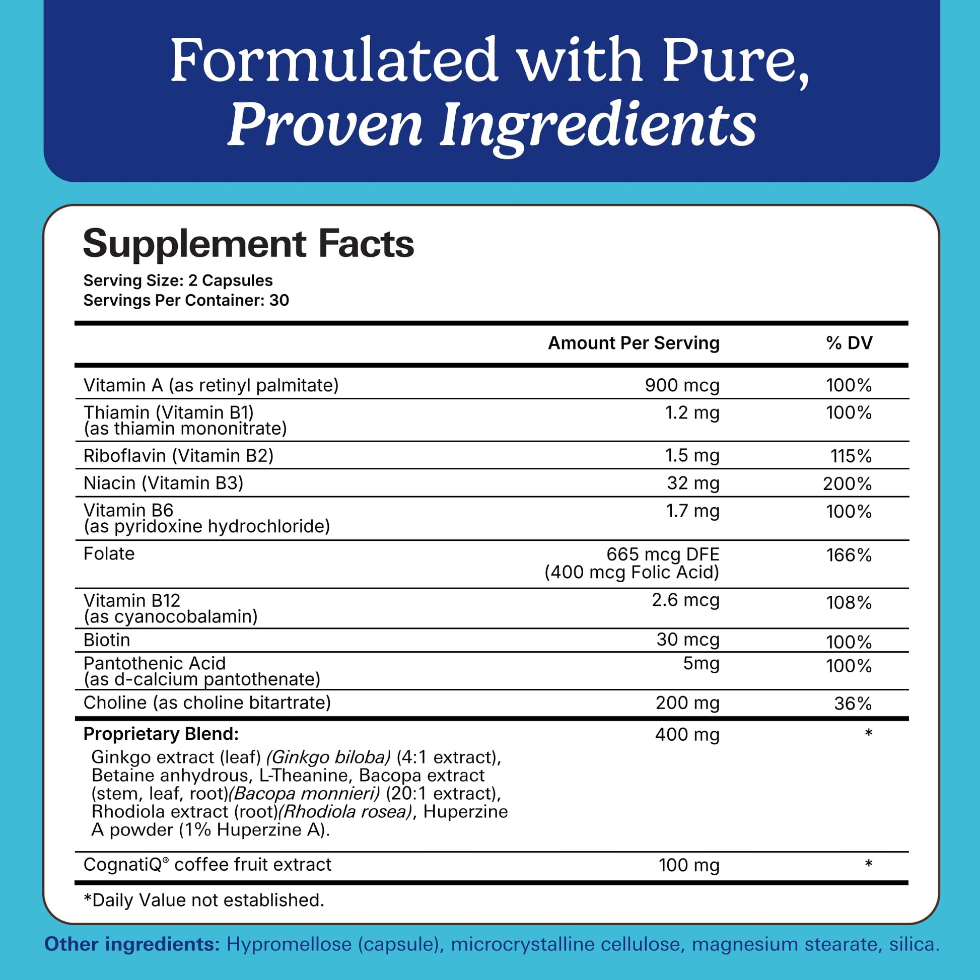 Santo Remedio brain health booster nutritional facts and ingredients list