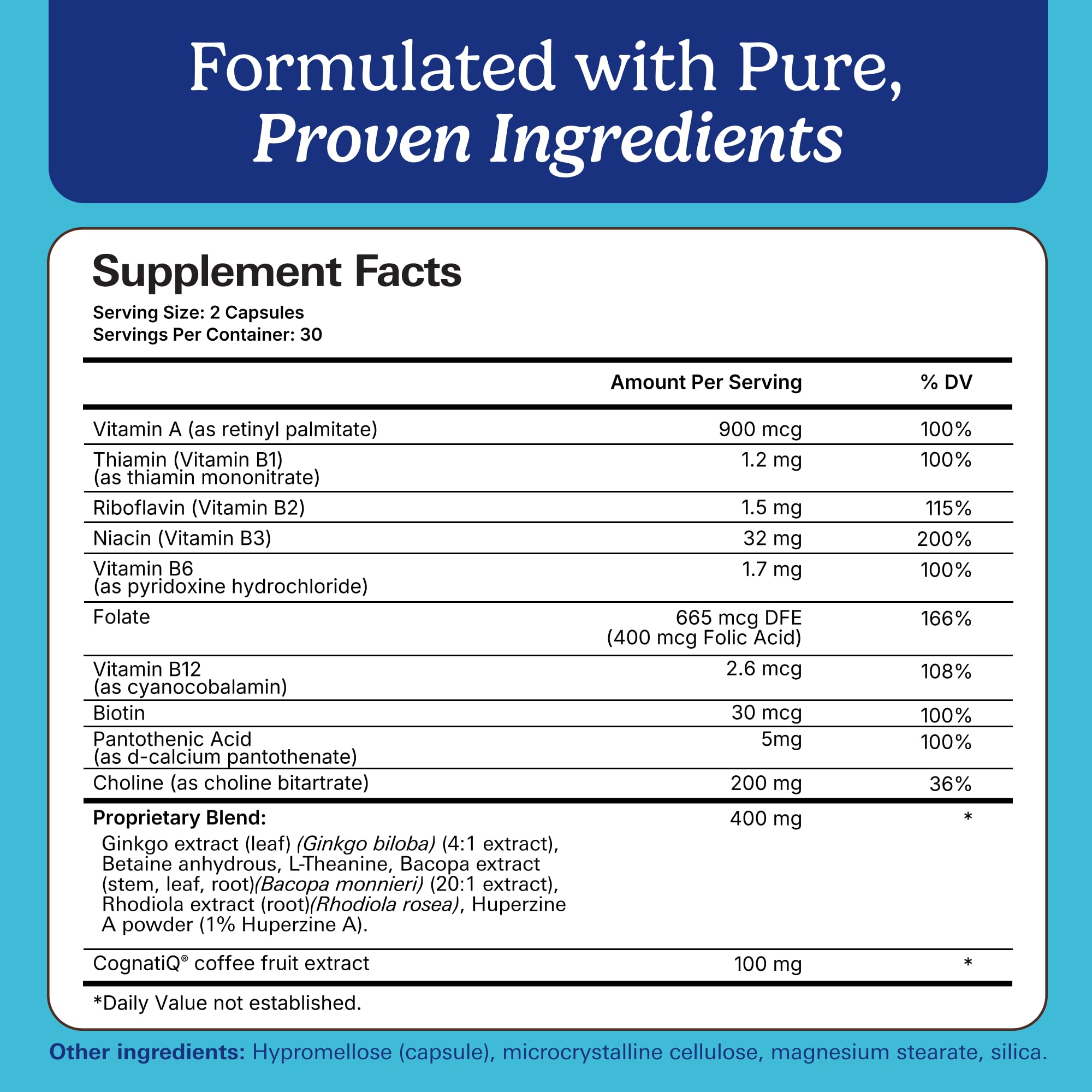 Santo Remedio brain health booster nutritional facts and ingredients list