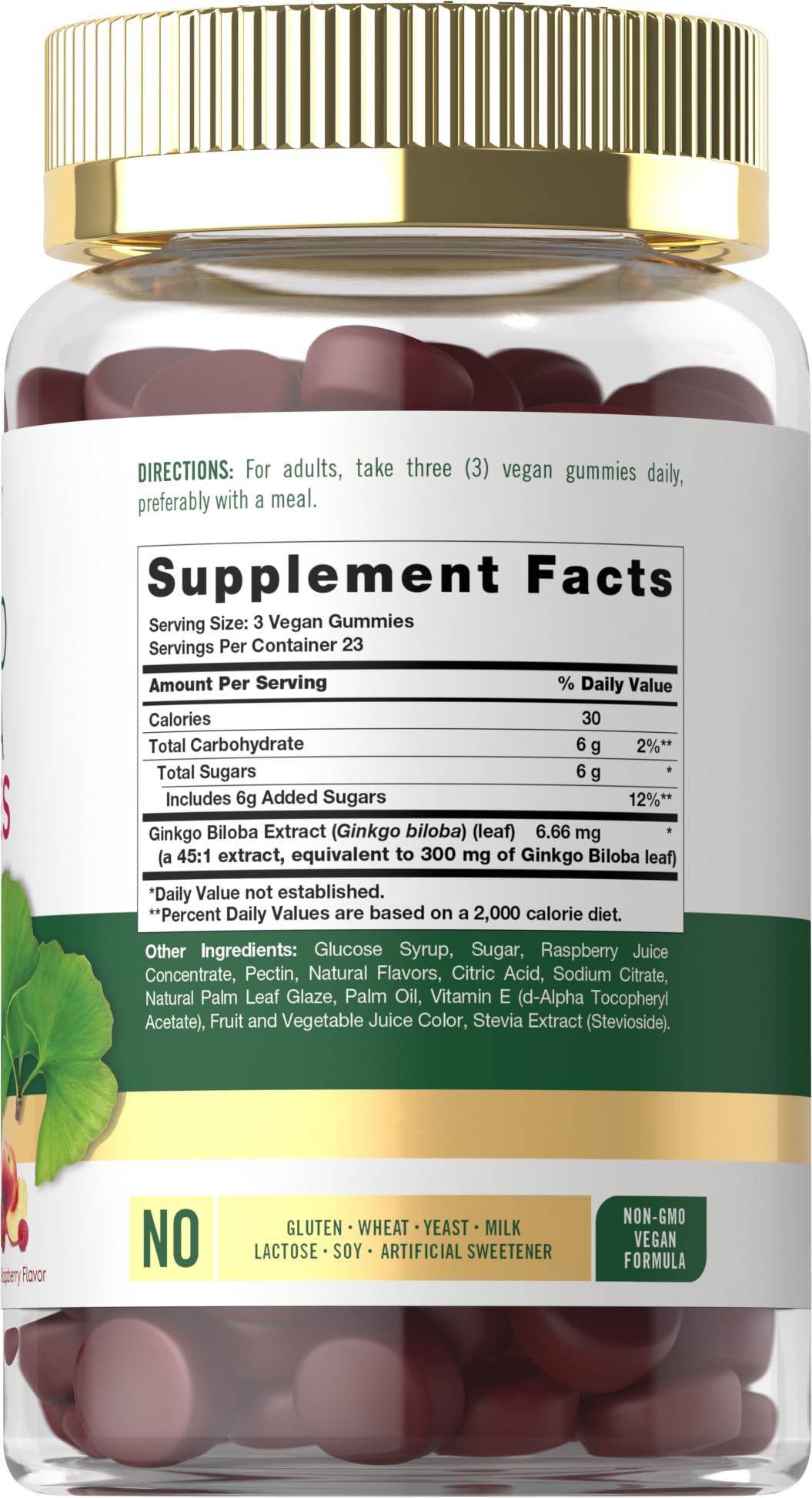 Carlyle brain health supplement bottle showing nutritional facts and 300mg serving size details.