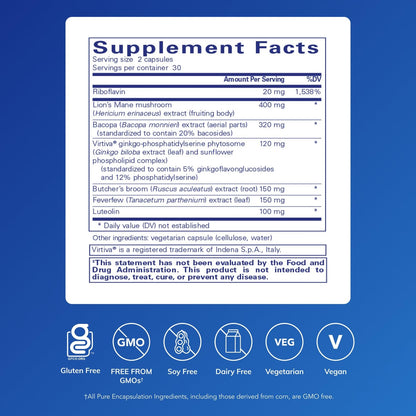 Pure Encapsulations focus and memory supplement capsule facts label
