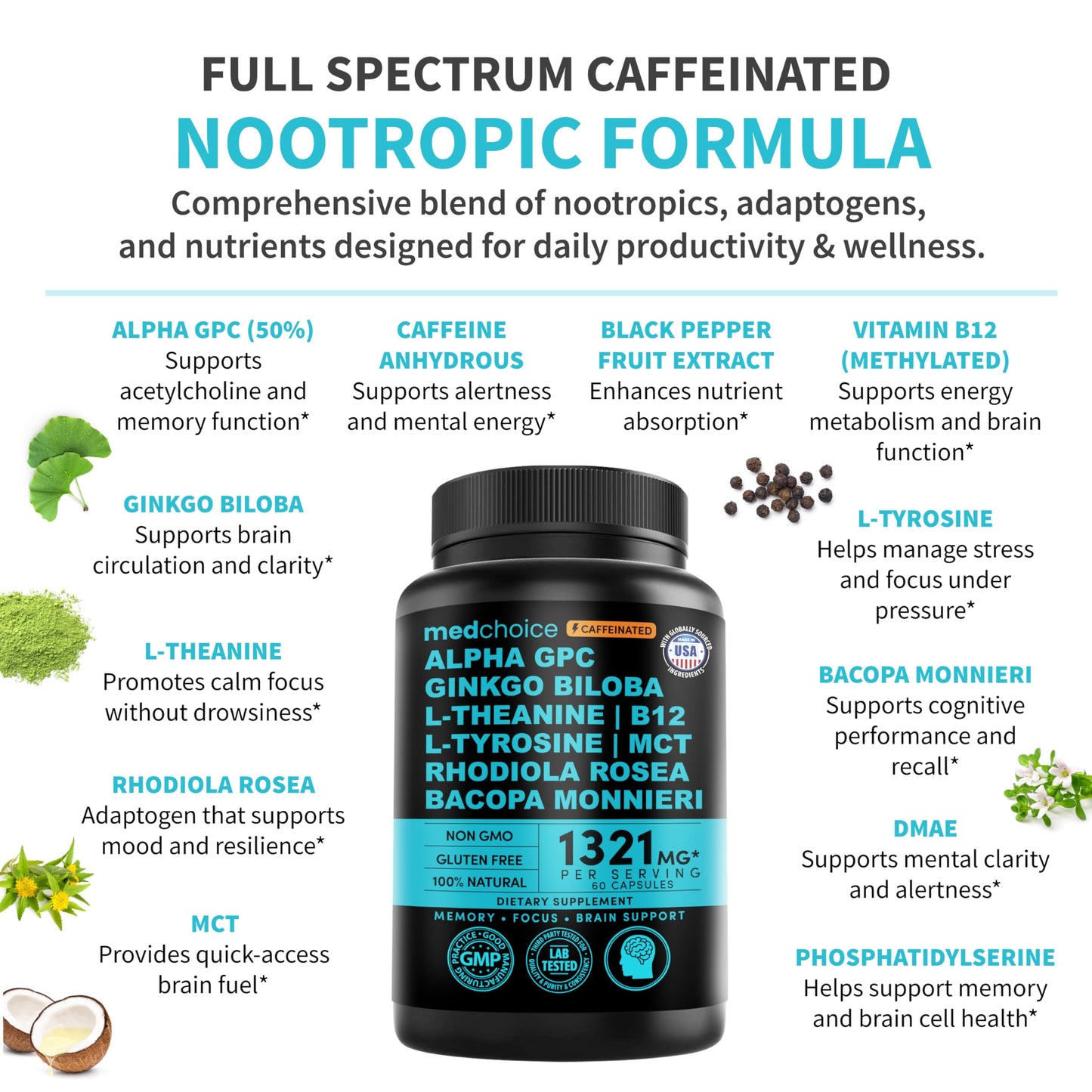 Authentic MedChoice imported nootropic vegan pills for mental clarity