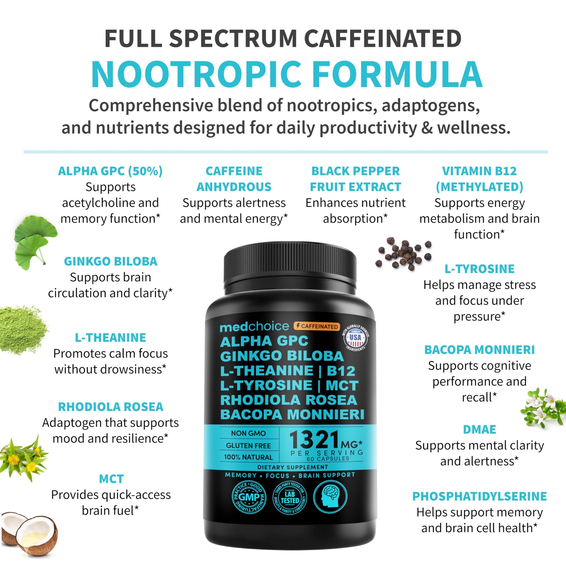 Authentic MedChoice imported nootropic vegan pills for mental clarity