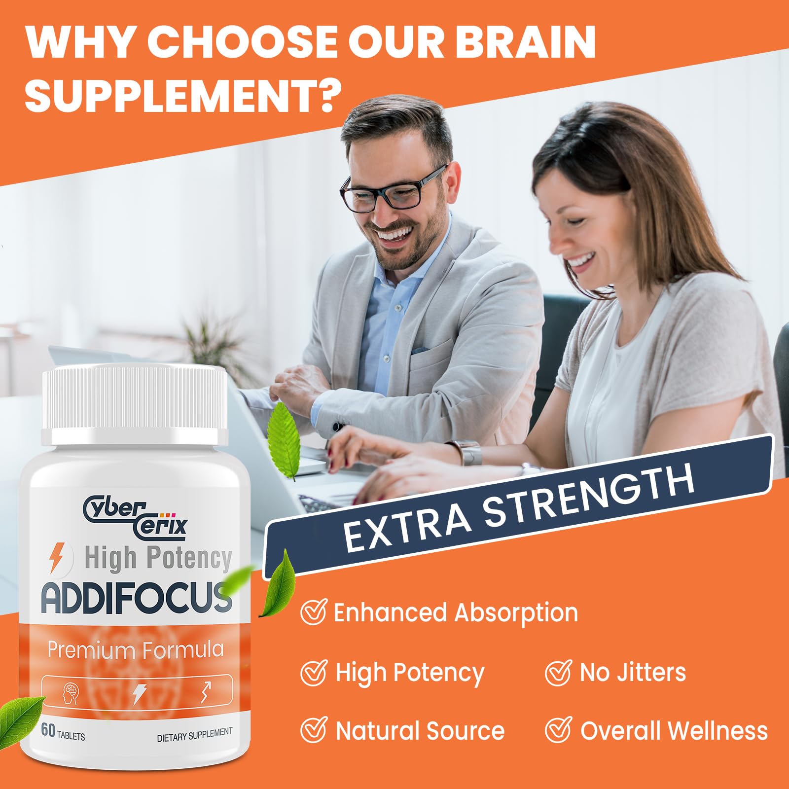 CyberCerix 17 in 1 memory booster pills highlighting Ginkgo Biloba and natural caffeine blend