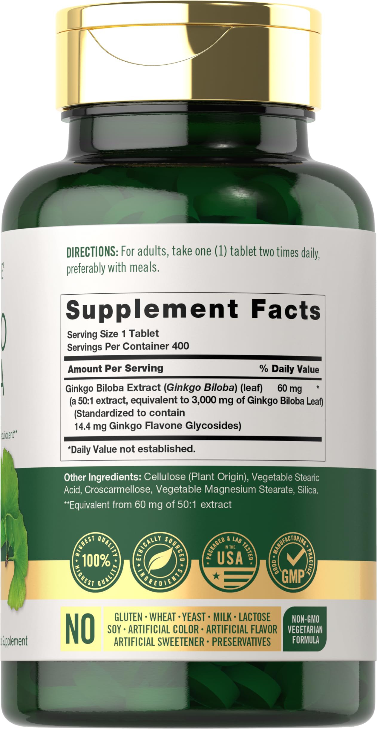 Carlyle Ginkgo Biloba supplement bottle showcasing the 3000mg potency text clearly