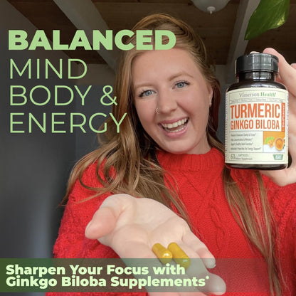 Premium non GMO turmeric curcumin and ginkgo biloba herbal capsules for memory