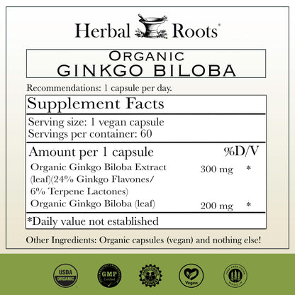 Premium herbal brain health supplement bottle with clean label details from USA.