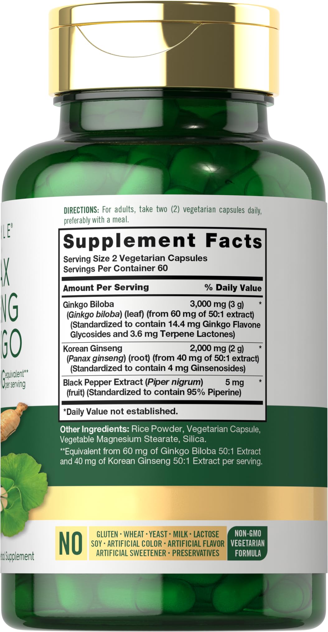 Carlyle premium brain supplement showing the 5000mg potency label and adult dosage details.