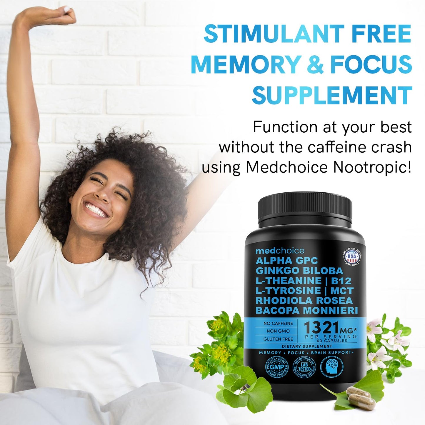 Imported USA brain health supplement with Alpha GPC and Ginkgo Biloba