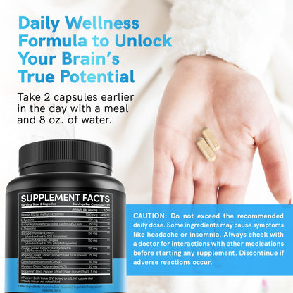 Premium nootropic stack containing L Theanine and Vitamin B12 for energy