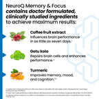 NeuroQ Memory and Focus vegetarian capsules bottle showing ingredient listing.