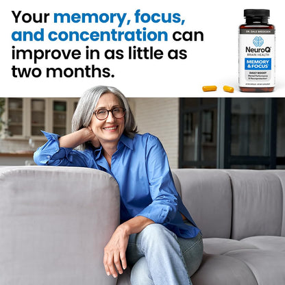 Authentic imported LifeSeasons NeuroQ brain health supplement bottle close up view.