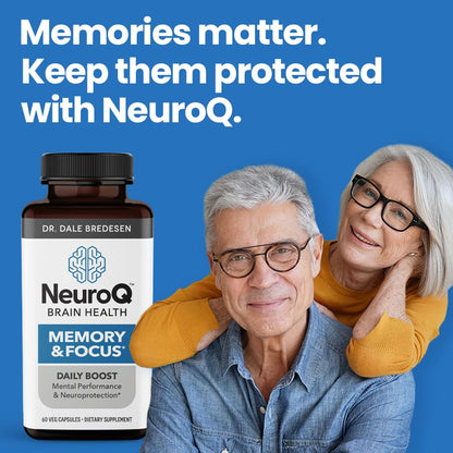 NeuroQ Memory and Focus dietary supplement 60 count container graphic layout.