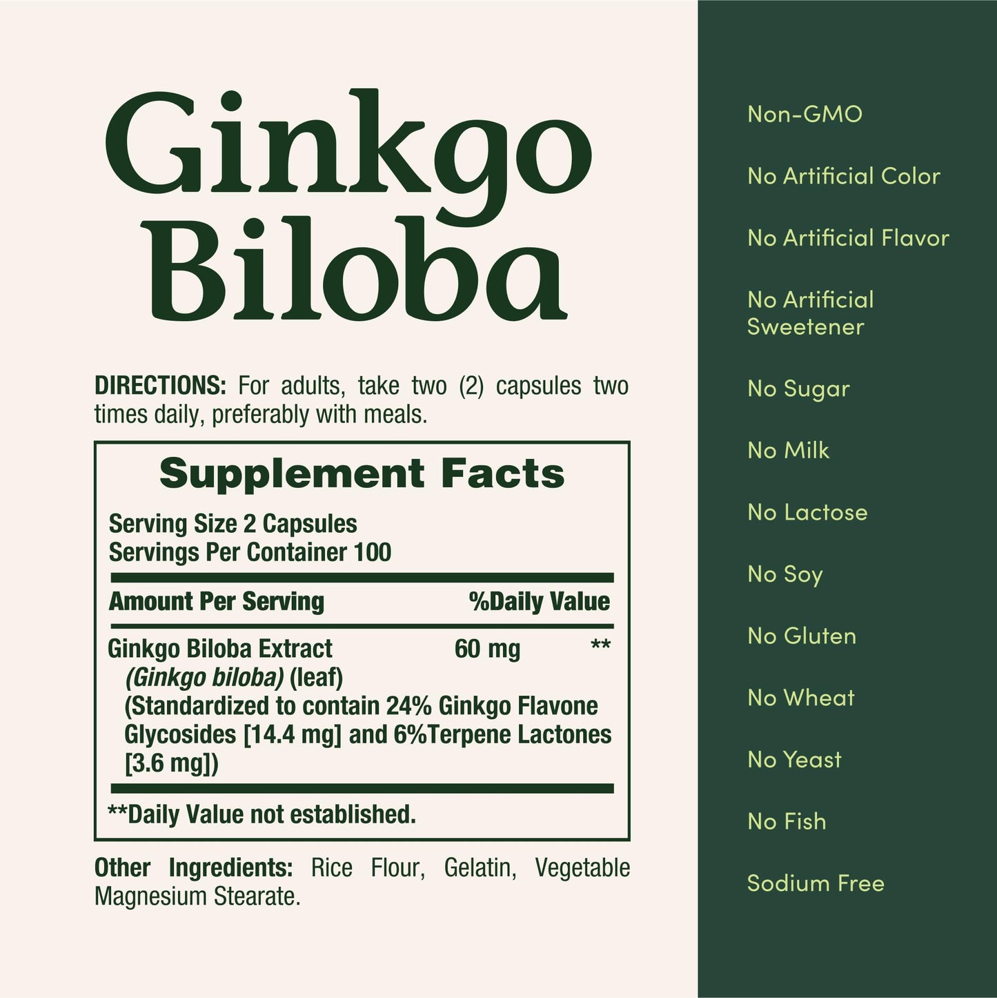 Nature's Bounty Ginkgo Biloba 200 count bottle label detailing memory support benefits.
