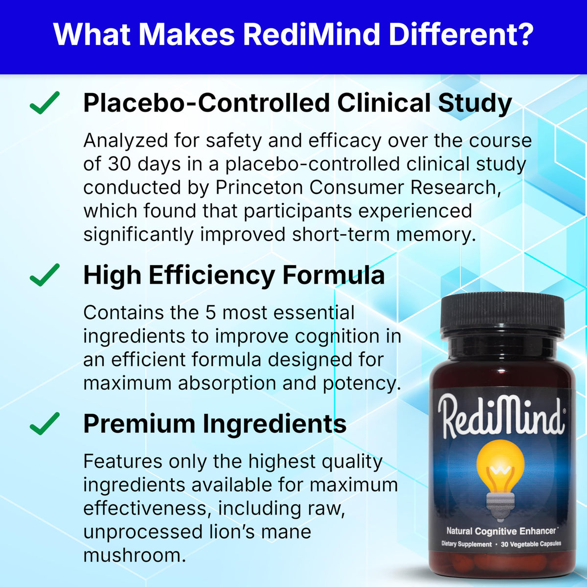 RediMind natural memory support capsules product label with non-GMO certification