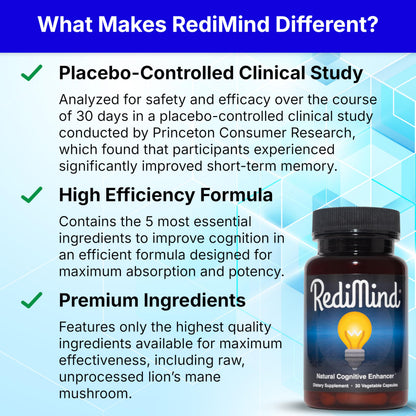 RediMind natural memory support capsules product label with non-GMO certification