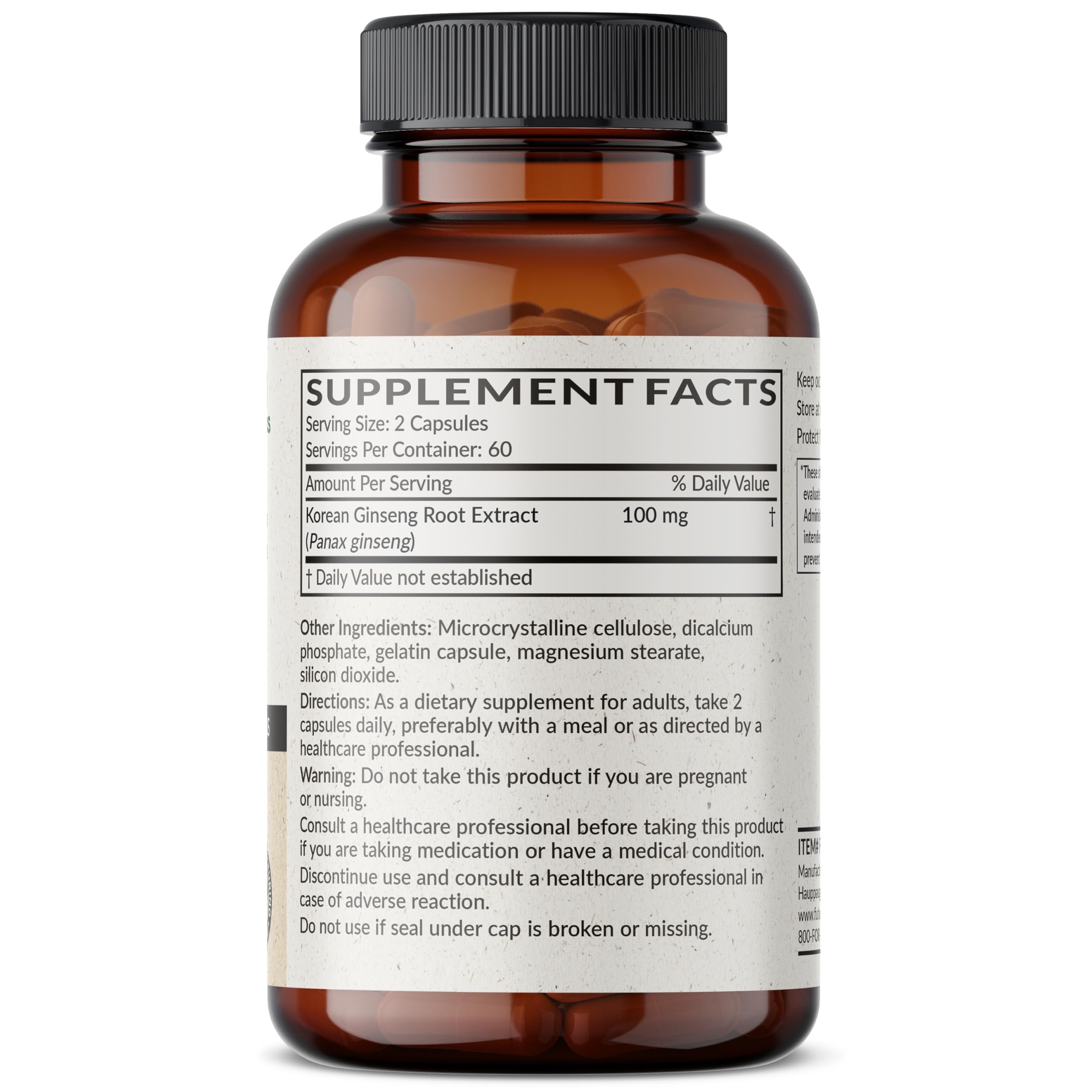 Futurebiotics Korean Panax Ginseng supplement facts label