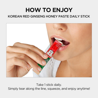 Korean Red Ginseng Honey Paste sticks arranged on a wooden surface
