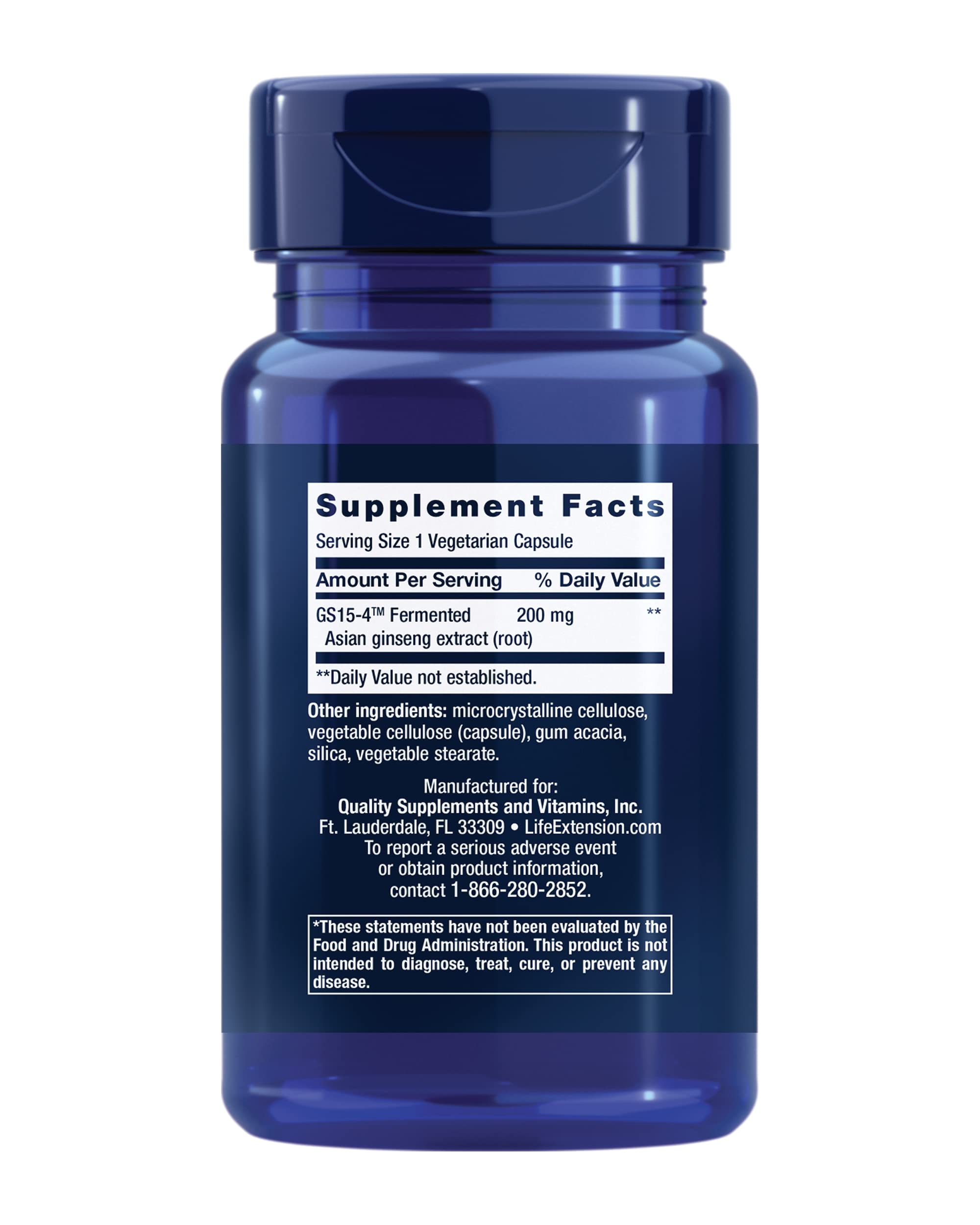 Life Extension Ginseng Energy Boost supplement bottle label details