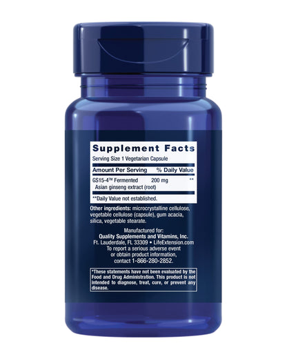 Life Extension Ginseng Energy Boost supplement bottle label details