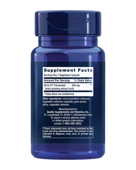 Life Extension Ginseng Energy Boost supplement bottle label details