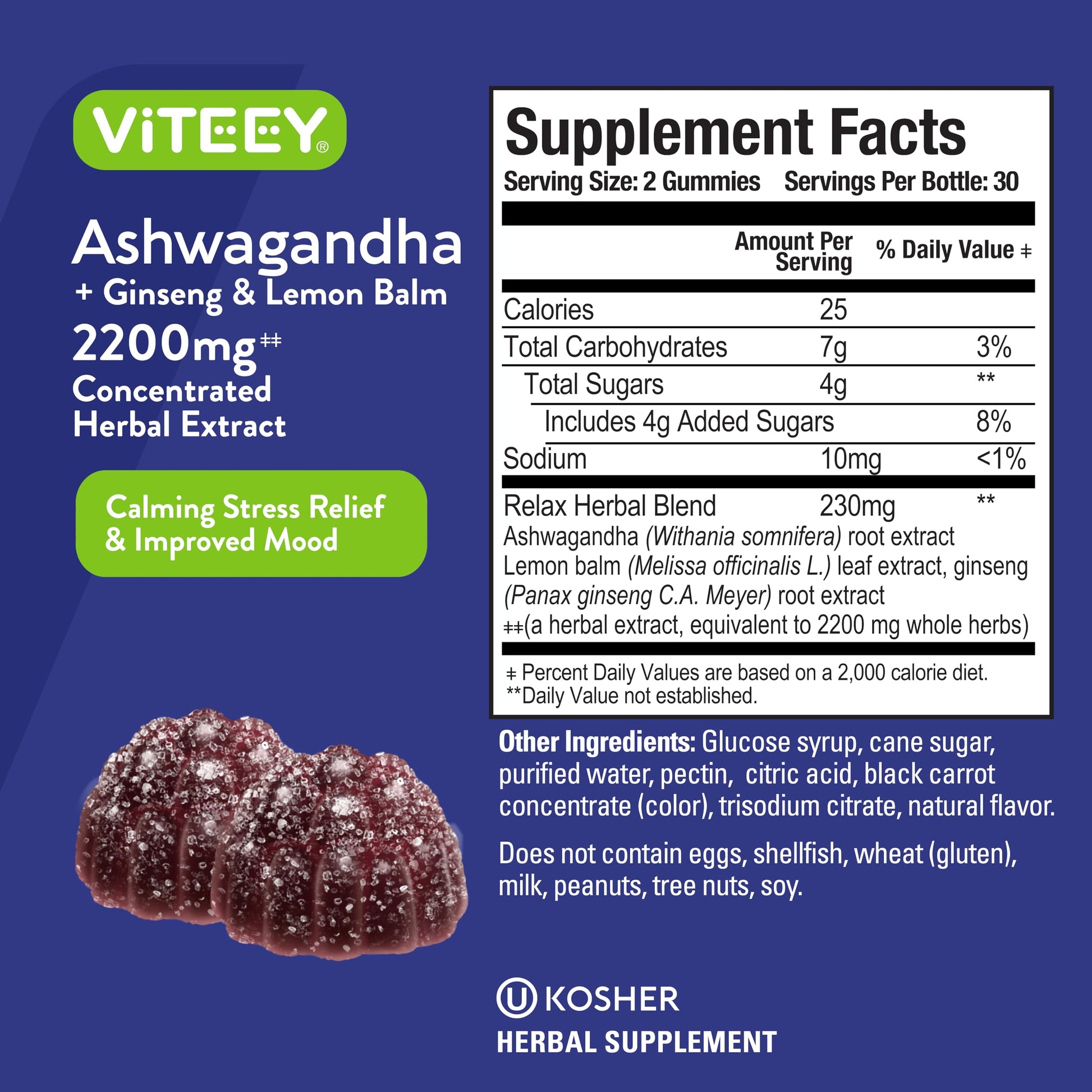 Viteey stress support gummies 120 count pack