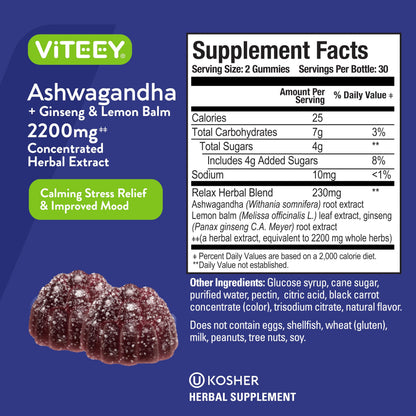 Viteey stress support gummies 120 count pack