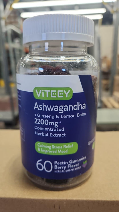 Back view of Viteey Ashwagandha supplement packaging