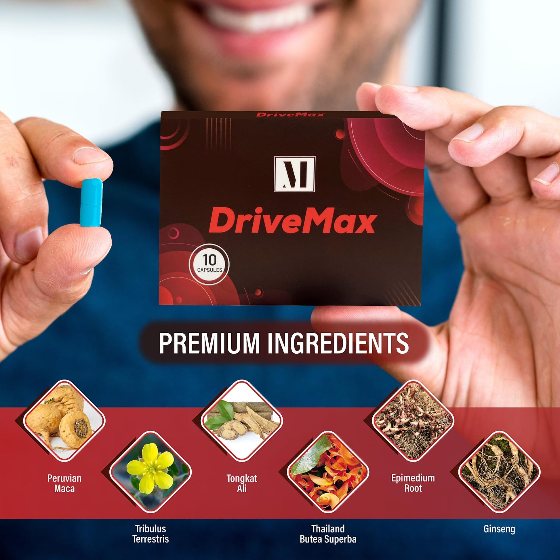 Rear view of DriveMax nutrition supplement showing ingredient list