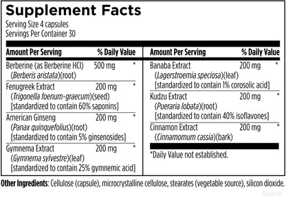Back side of GlucoSupreme bottle showing supplement facts