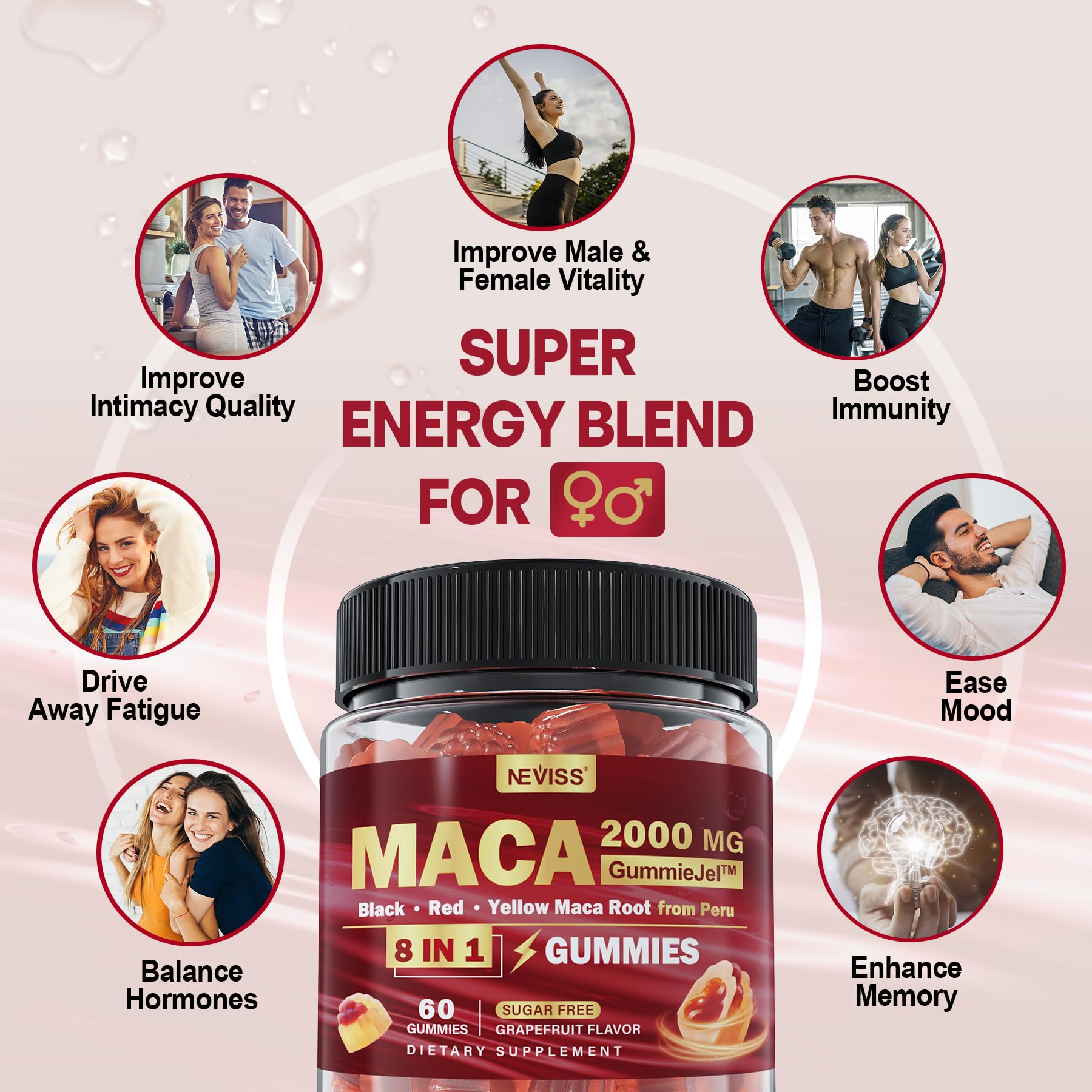 Close up of sugar-free liquid-filled maca root gummies