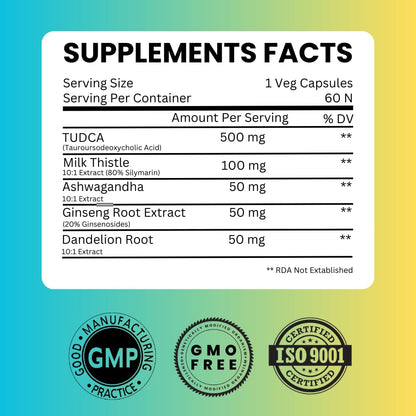 Saikou Herbs TUDCA supplement nutritional facts and ingredient breakdown label