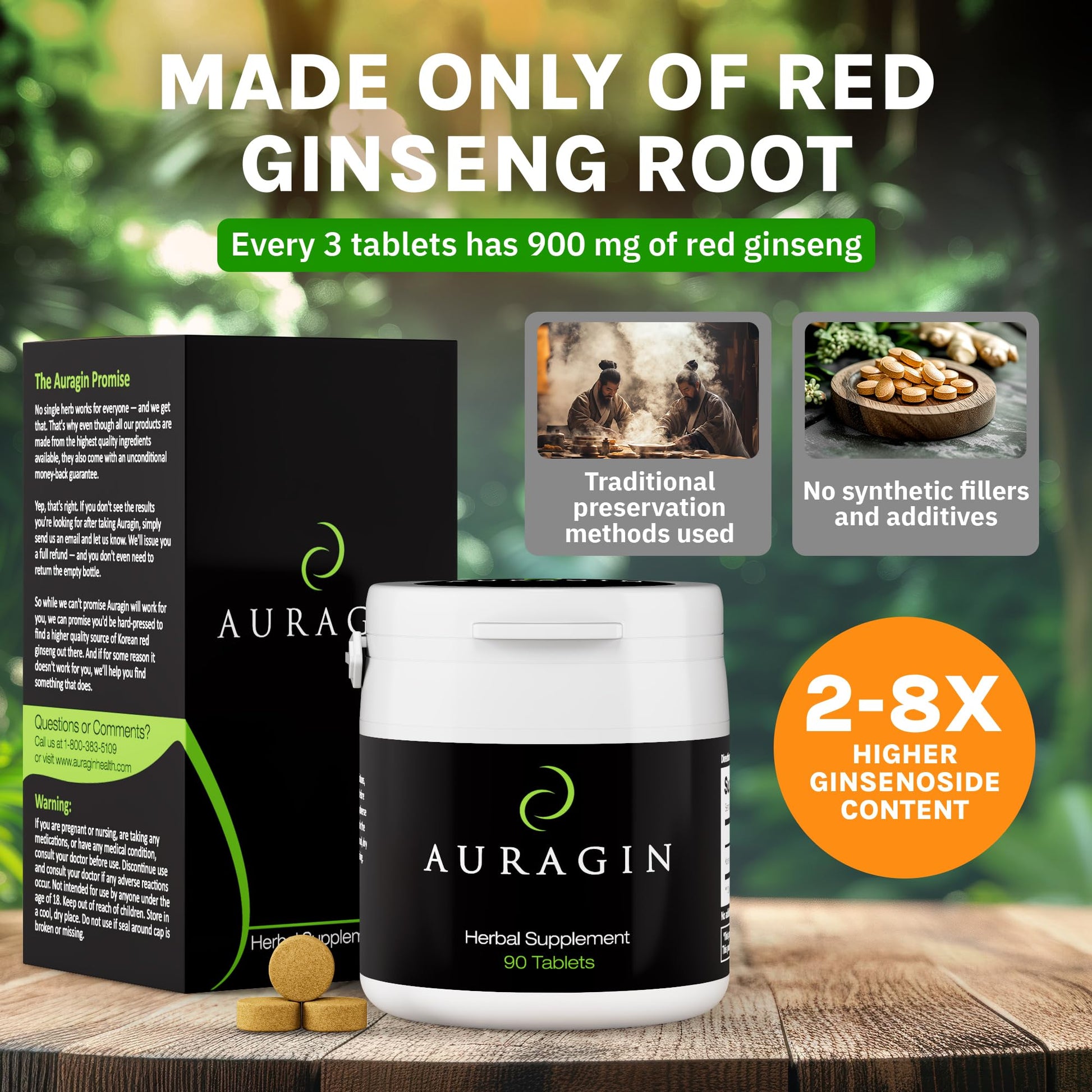 Auragin Authentic Korean Red Ginseng 90 count bottle