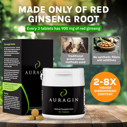 Auragin Authentic Korean Red Ginseng 90 count bottle