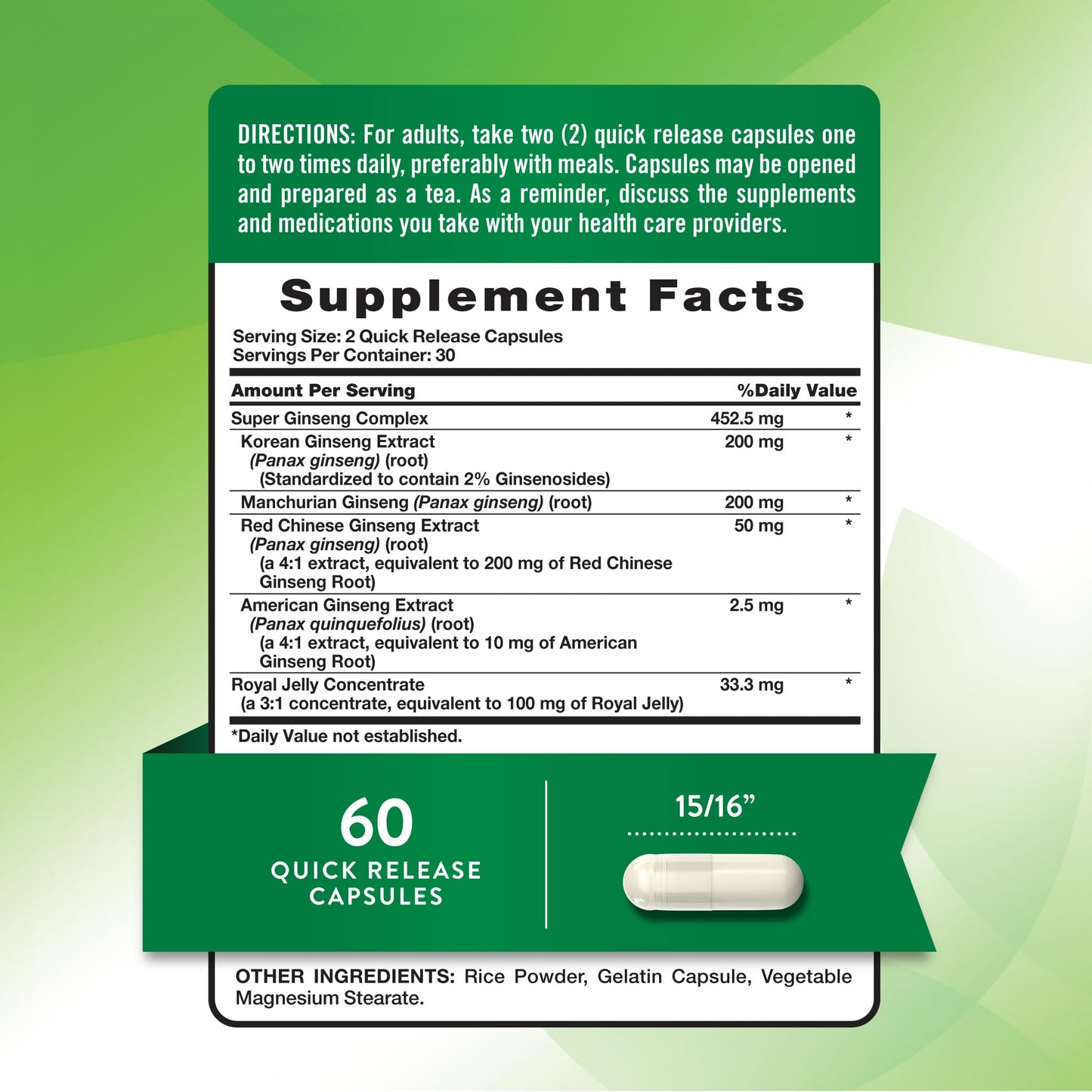 Natures Truth ginseng supplement label showing ingredients
