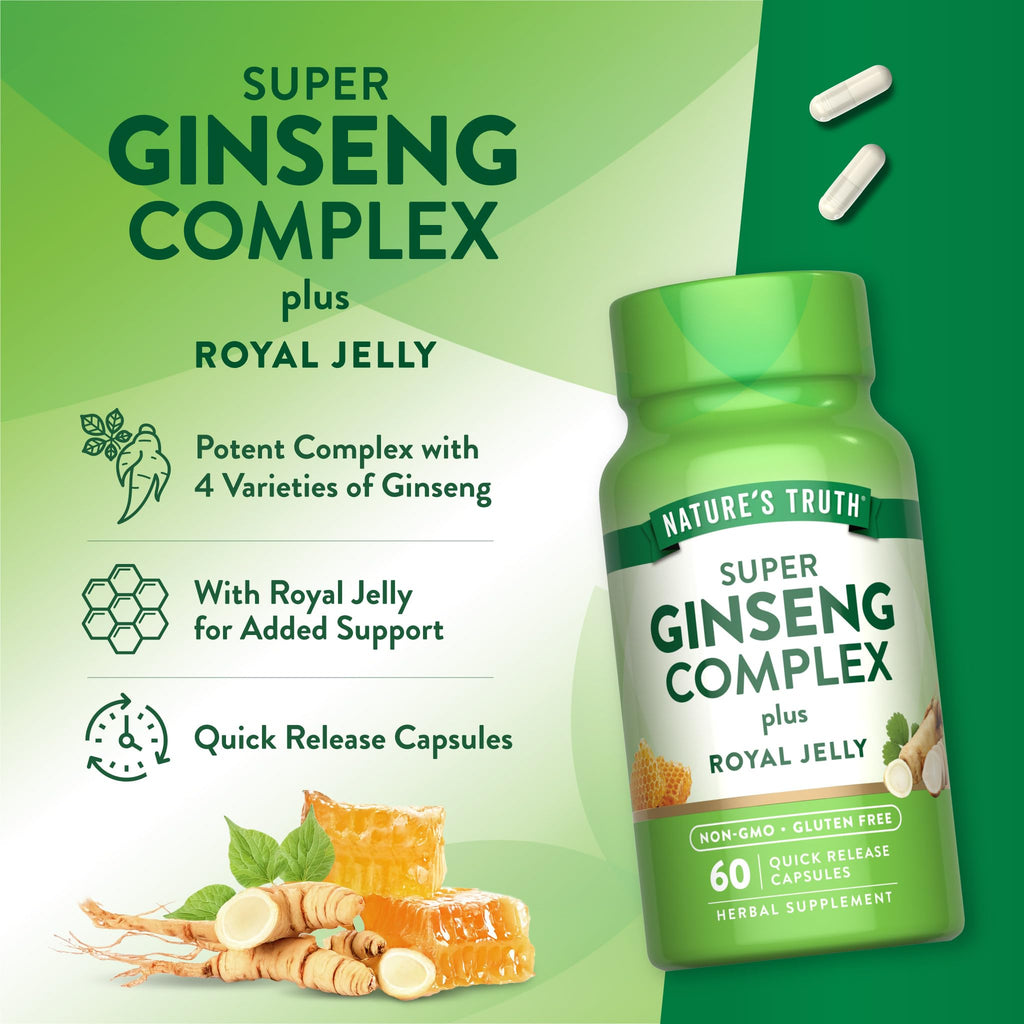 Natures Truth premium ginseng blend bottle side view