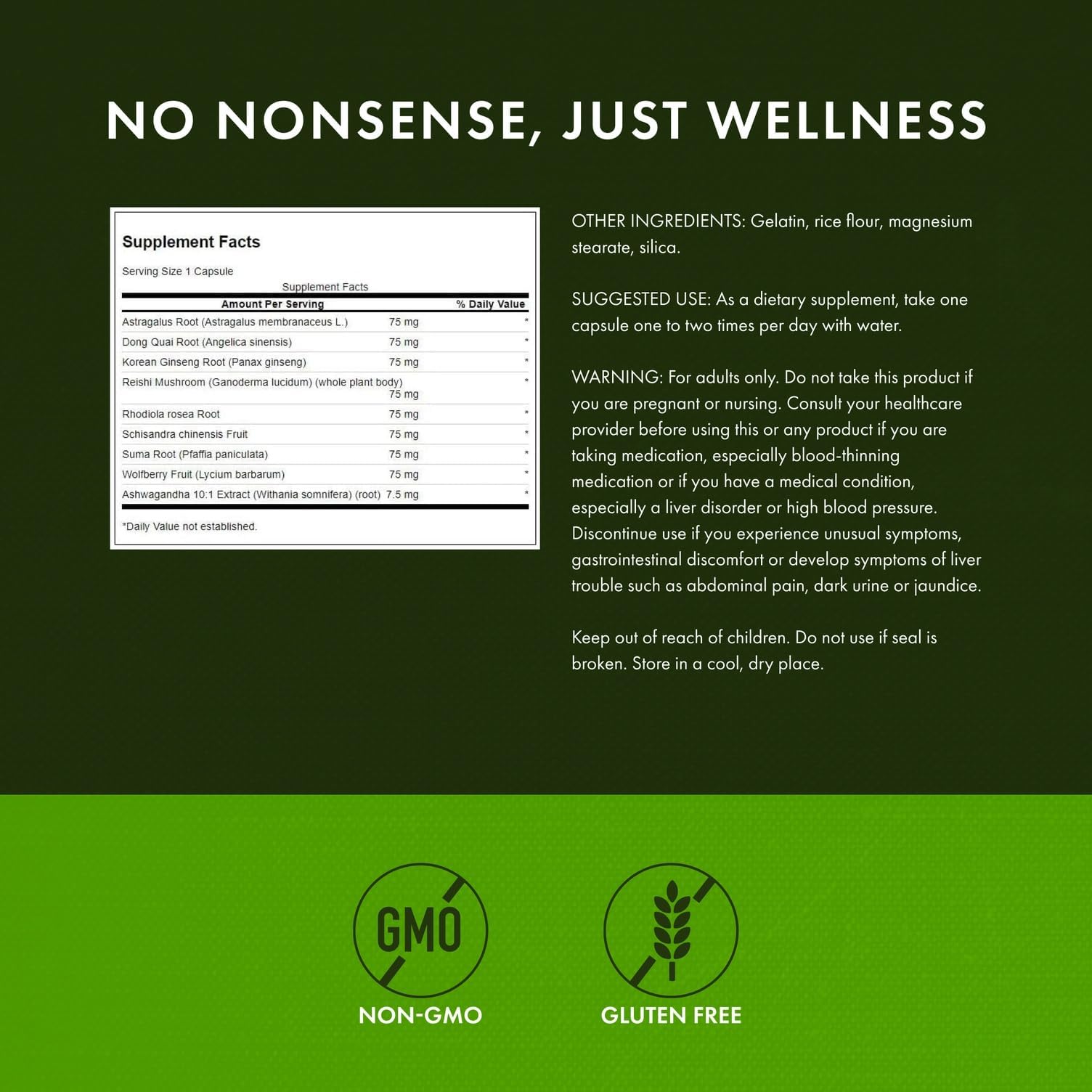 Label details of Swanson Adaptogenic Herbal Complex supplement