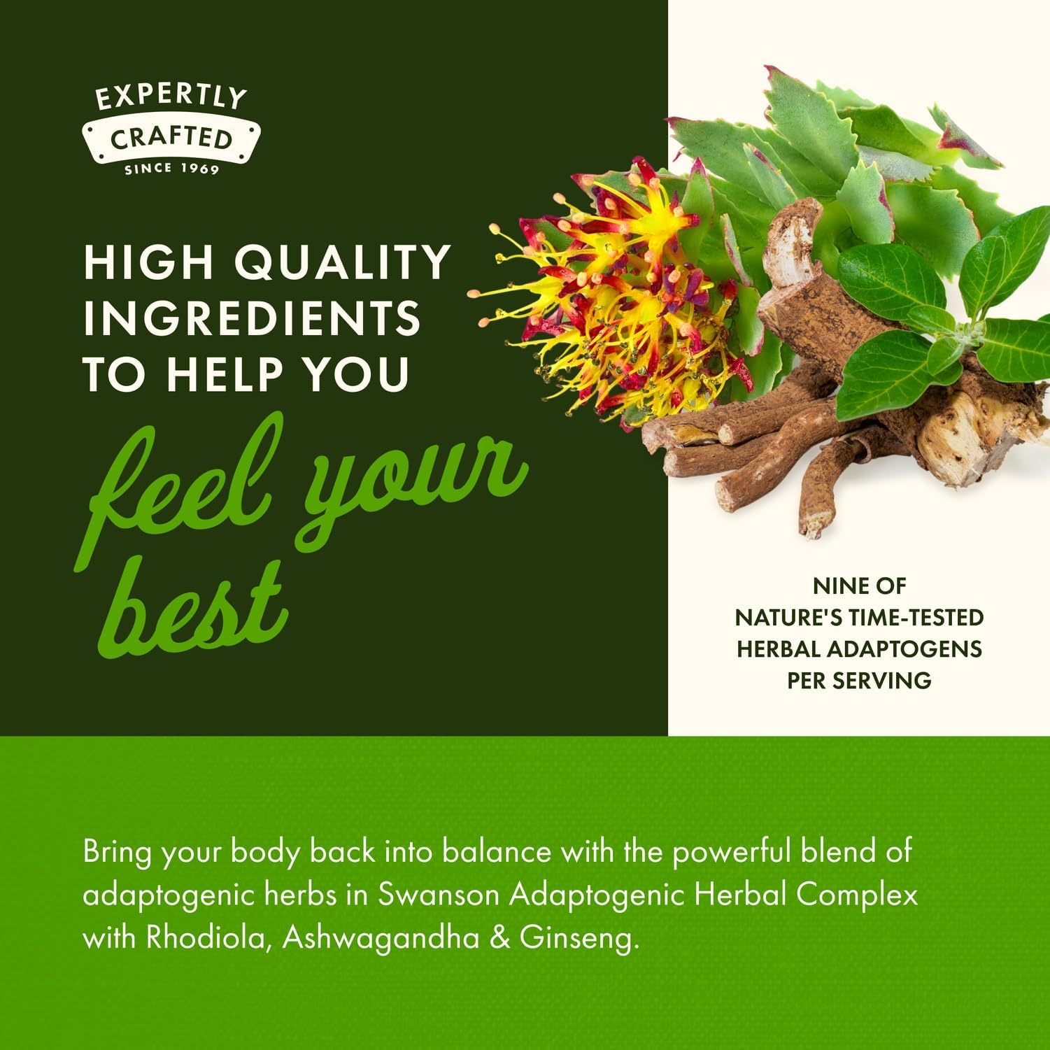 Swanson Rhodiola Ashwagandha Ginseng complex 60 capsules packaging