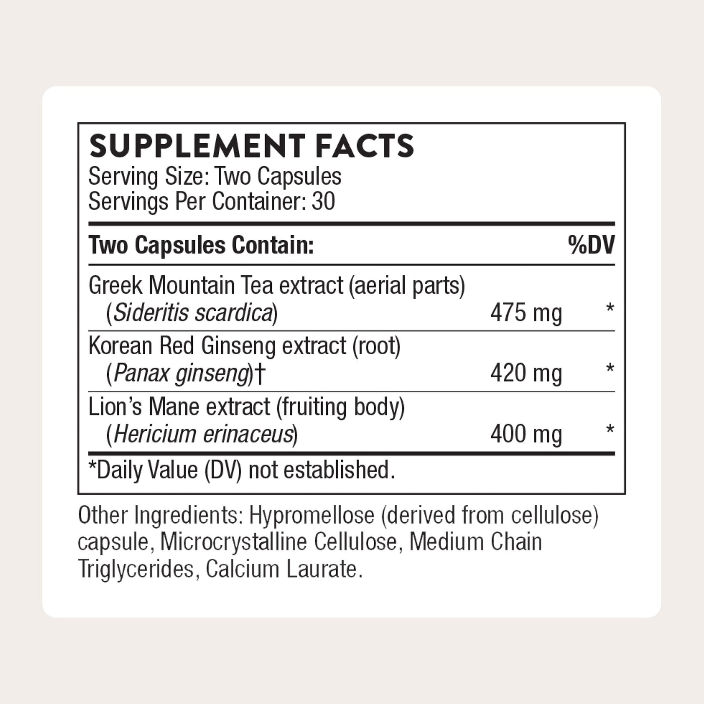 Thorne Ginseng Plus supplement facts label