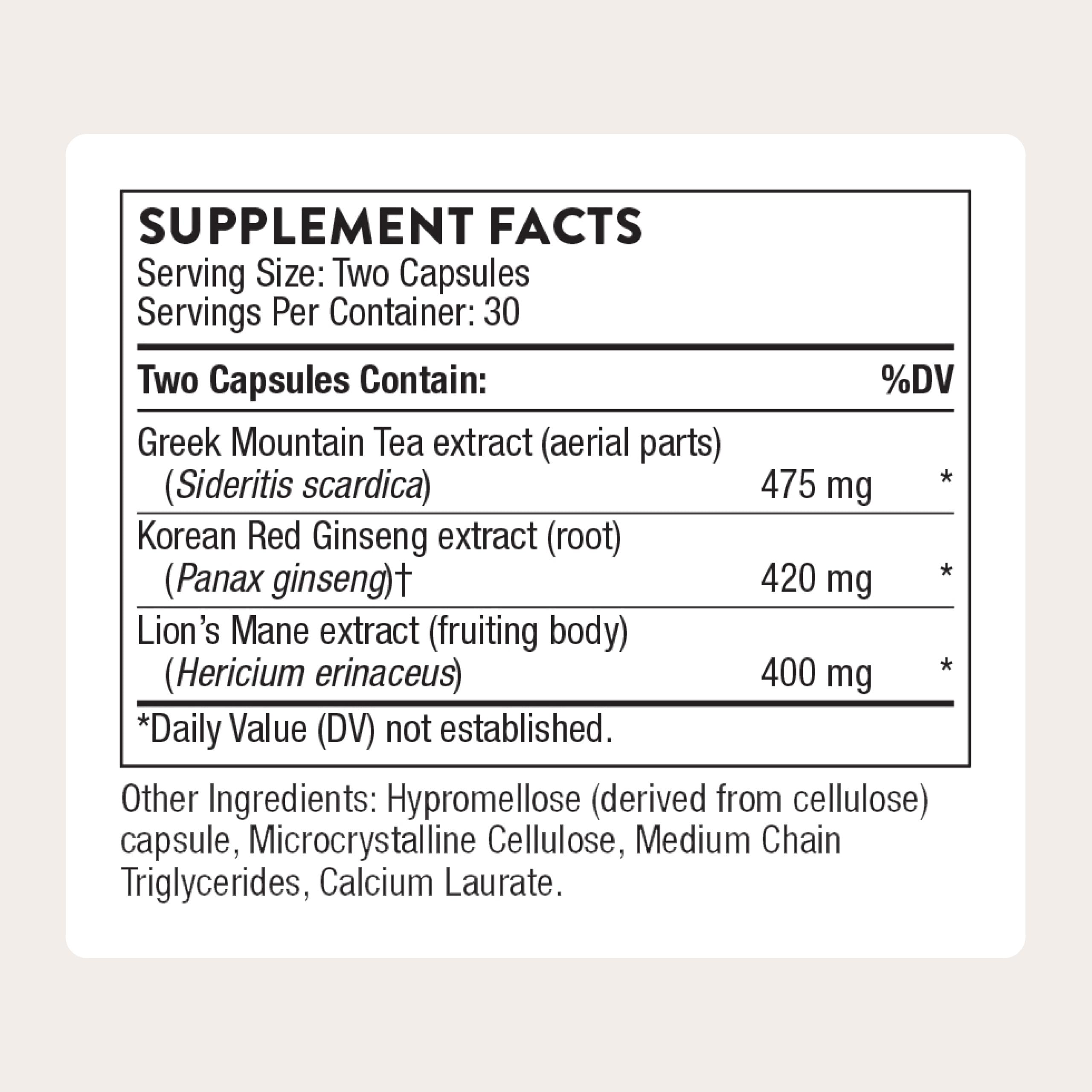 Thorne Ginseng Plus supplement facts label