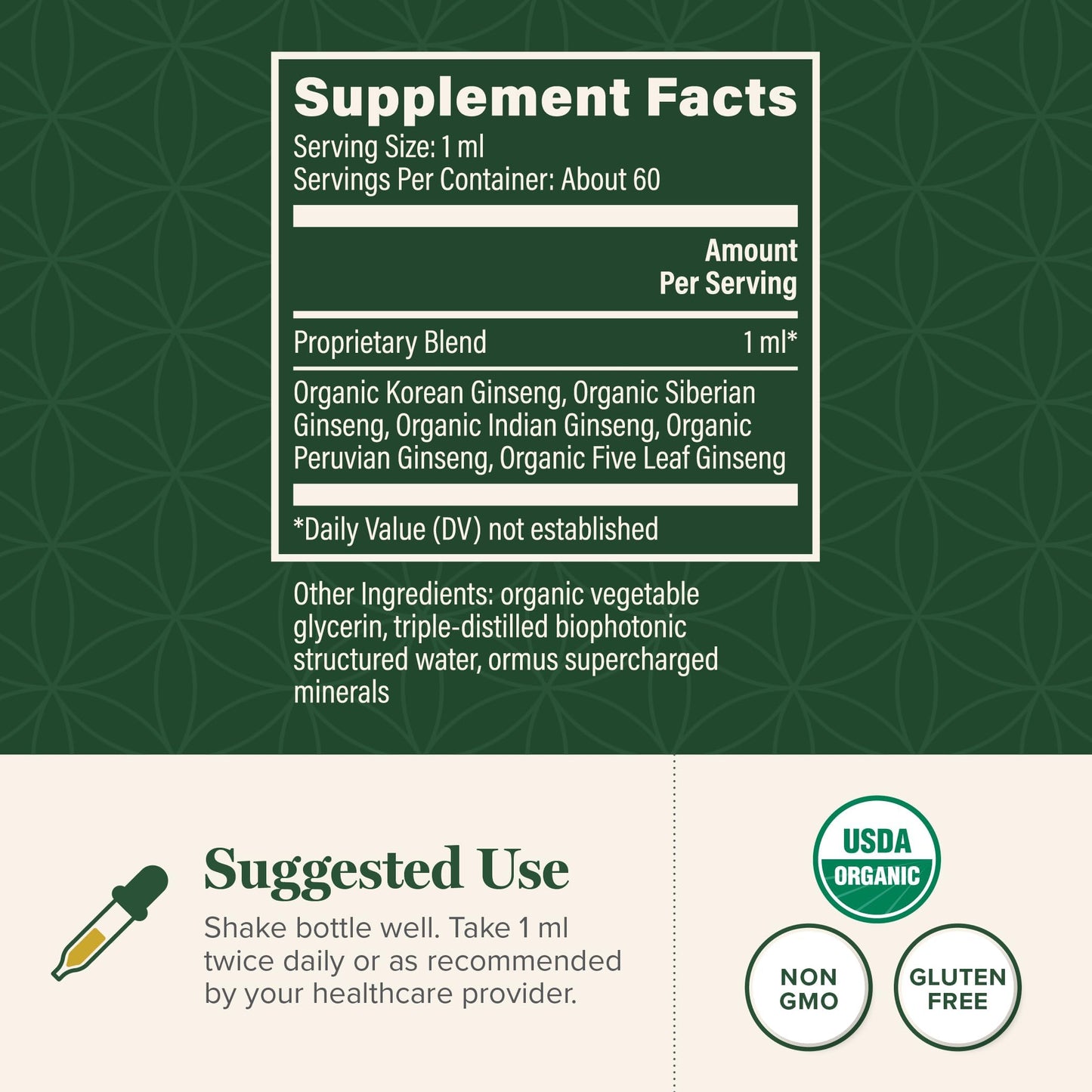 Liquid herbal supplement dropper bottle showing texture
