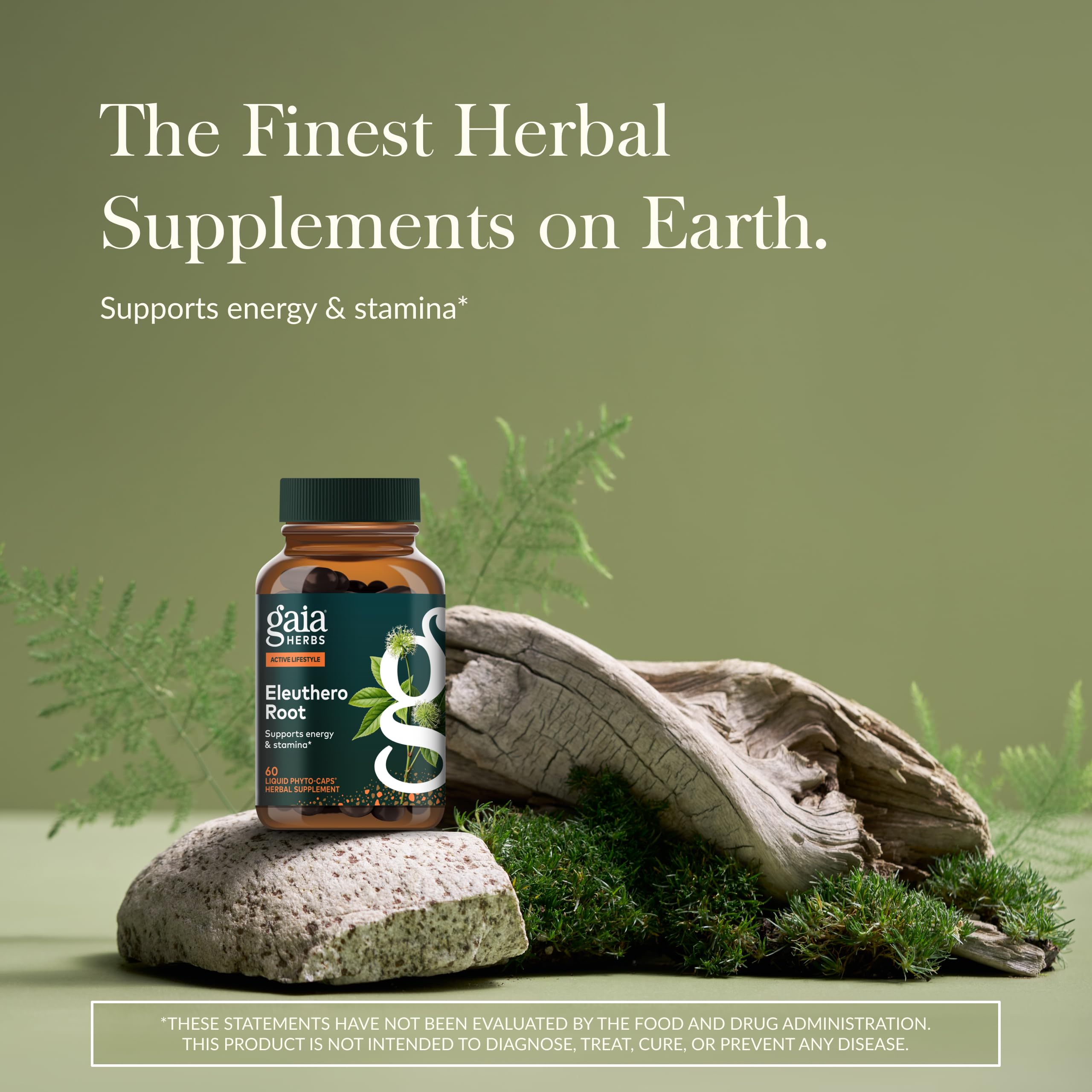 Close up of Gaia Herbs Eleuthero Root supplement label