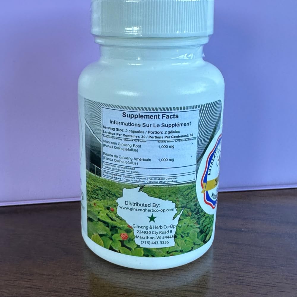 Side view of American Ginseng capsules bottle for Rudra Retails