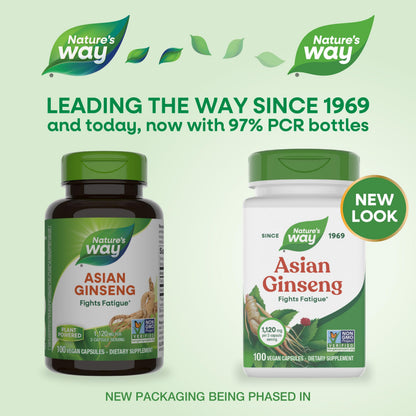 Nature's Way Asian Ginseng 100 vegan capsules label detail