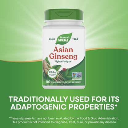 Nature's Way Asian Ginseng capsule bottle side view