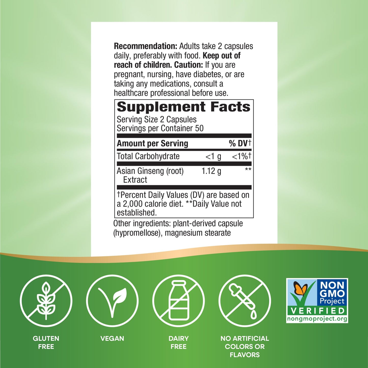 Close up of Nature's Way Asian Ginseng herbal supplement packaging