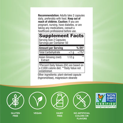 Close up of Nature's Way Asian Ginseng herbal supplement packaging