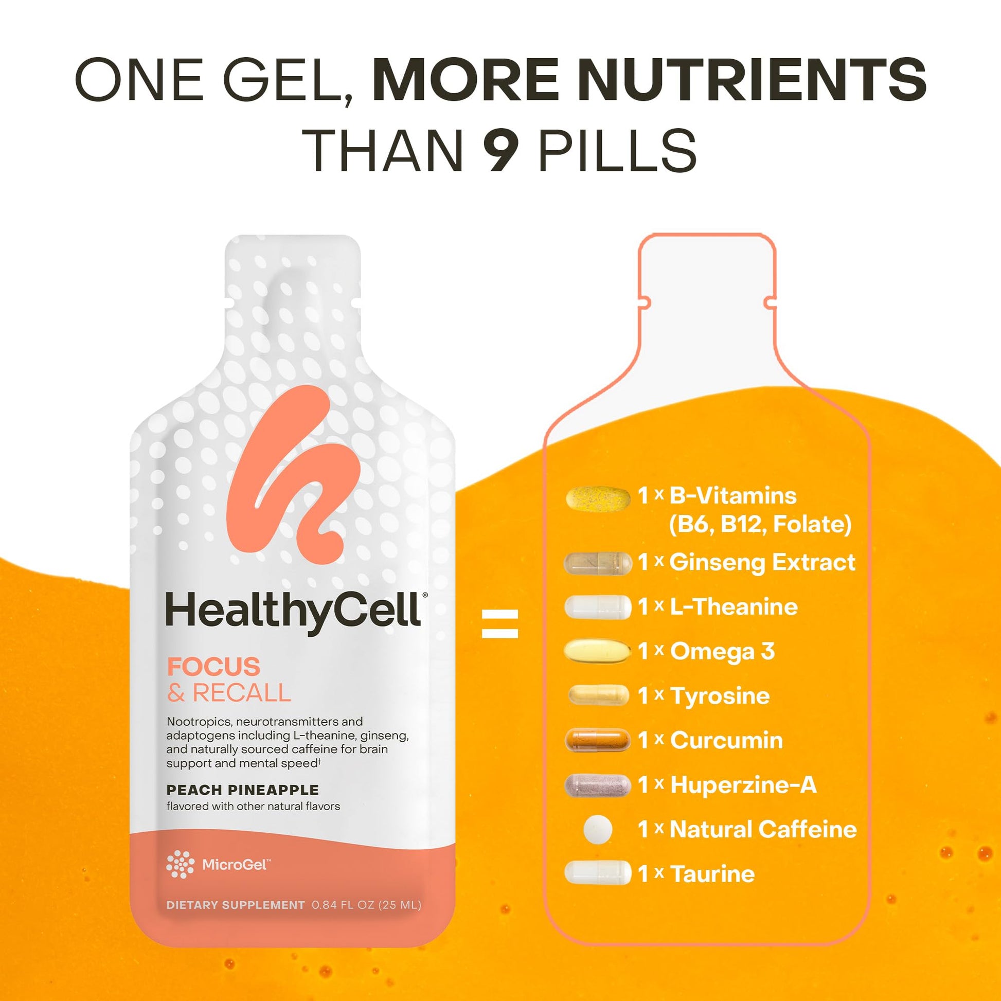 Healthycell Focus and Recall peach pineapple gel pack